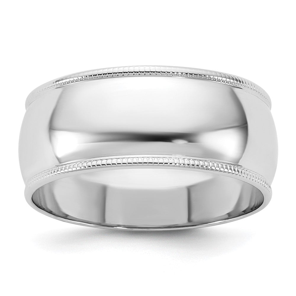14k White Gold 8mm Milgrain Half Round Wedding Band 