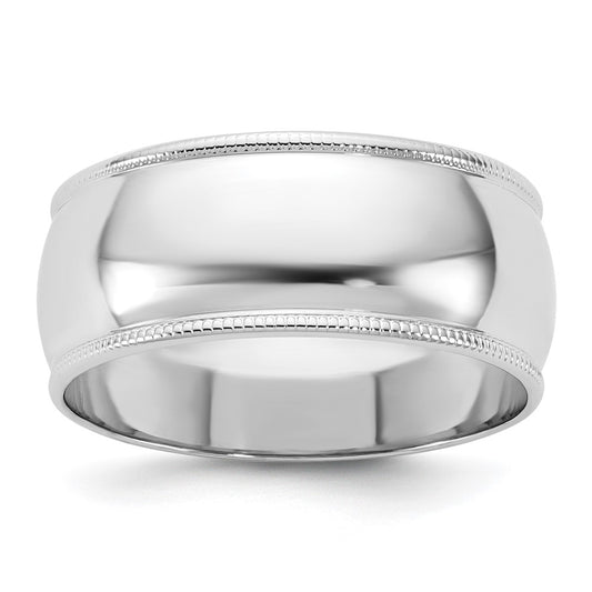 14k White Gold 8mm Milgrain Half Round Wedding Band 