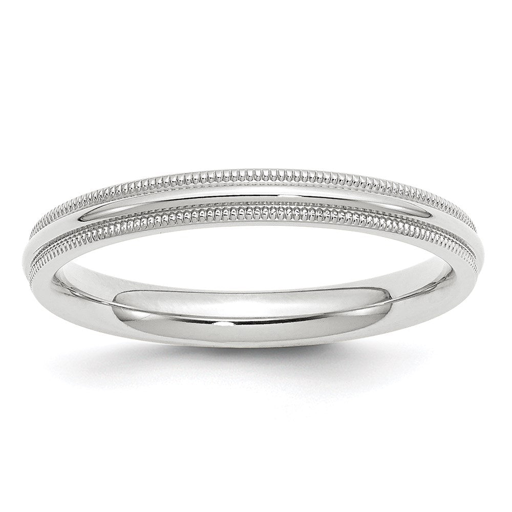 14k White Gold 3mm Milgrain Half Round Comfort Fit Wedding Band 