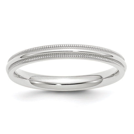 14k White Gold 3mm Milgrain Half Round Comfort Fit Wedding Band 