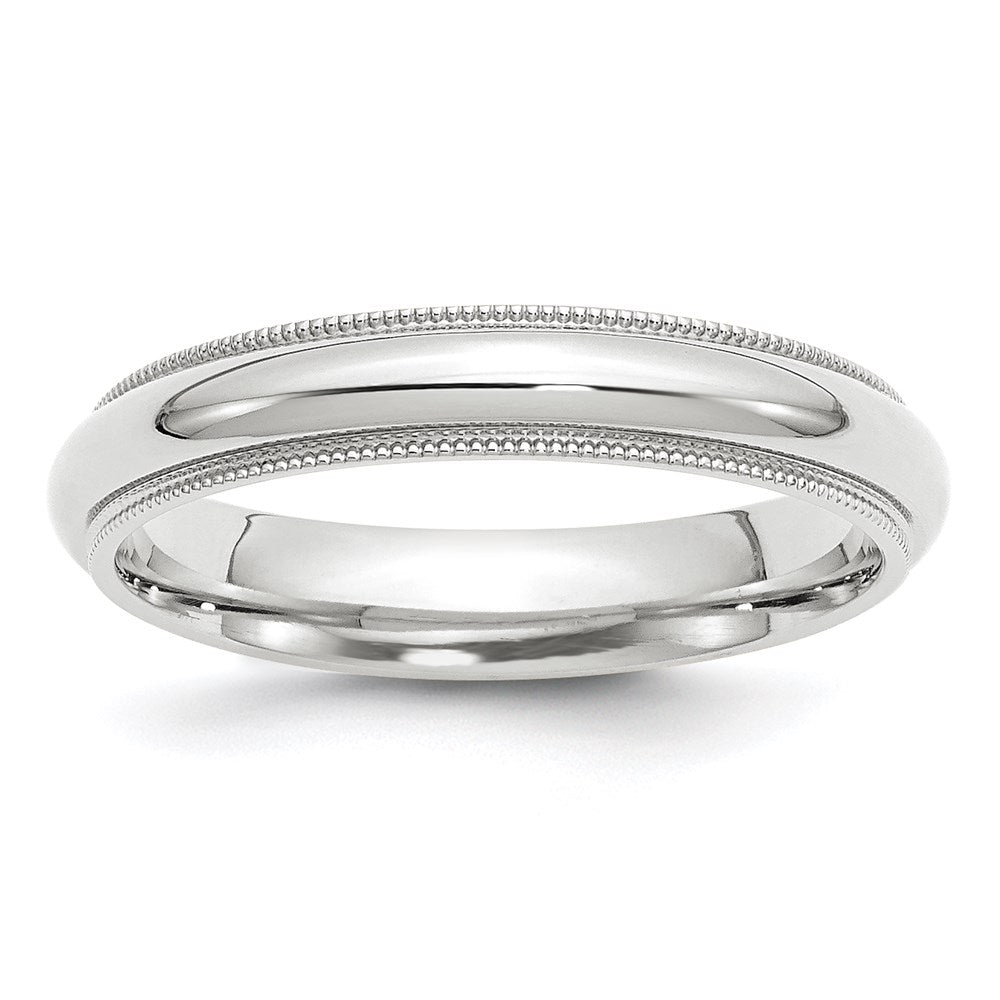 14k White Gold 4mm Milgrain Half Round Comfort Fit Wedding Band 