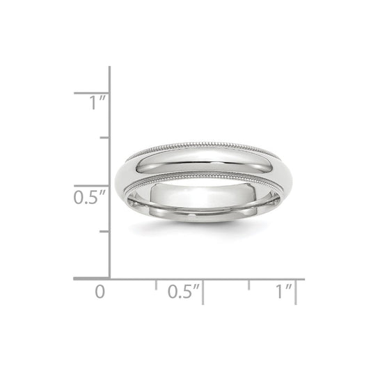 14k White Gold 5mm Milgrain Half Round Comfort Fit Wedding Band