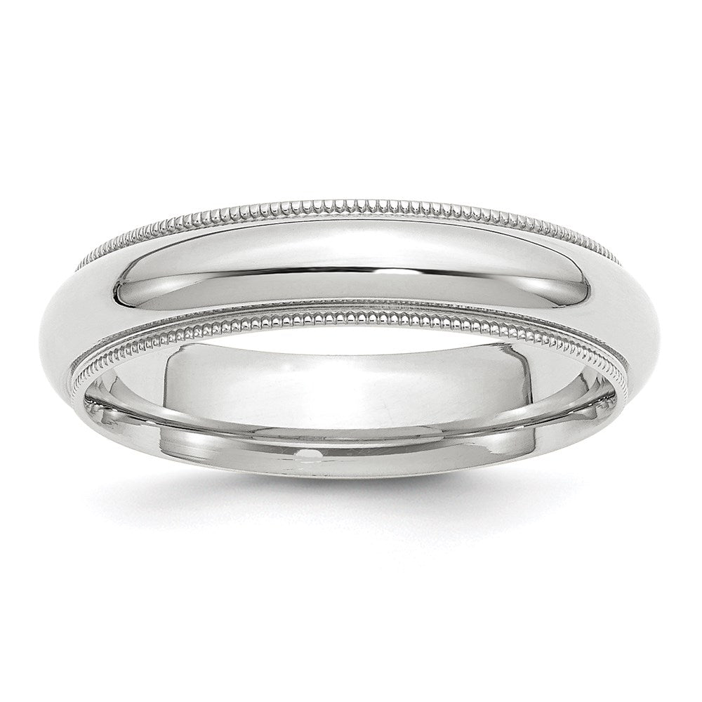 14k White Gold 5mm Milgrain Half Round Comfort Fit Wedding Band 