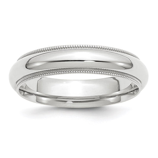 14k White Gold 5mm Milgrain Half Round Comfort Fit Wedding Band 