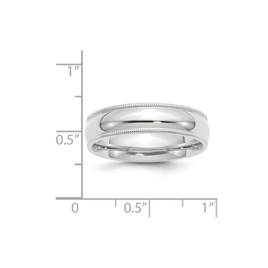 14k White Gold 6mm Milgrain Half Round Comfort Fit Wedding Band