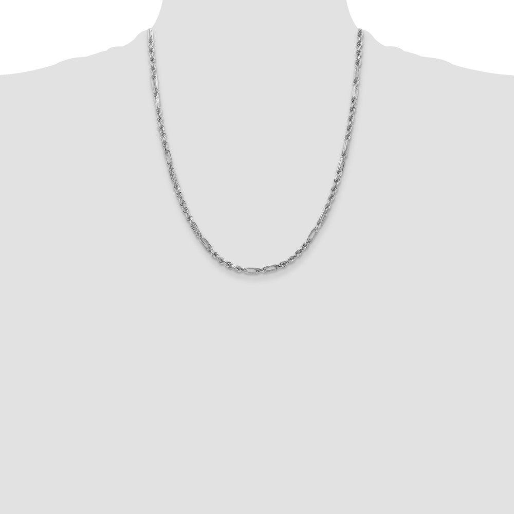 14k White Gold 3.0mm D/C Milano Rope Chain