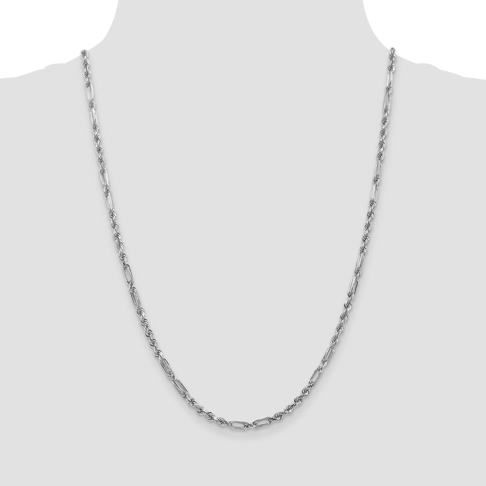 14k White Gold 3.0mm D/C Milano Rope Chain