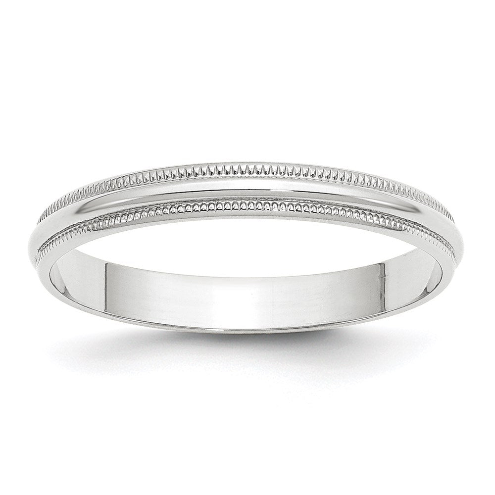 14k White Gold 3mm Lightweight Milgrain Half Round Wedding Band 
