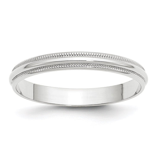 14k White Gold 3mm Lightweight Milgrain Half Round Wedding Band 