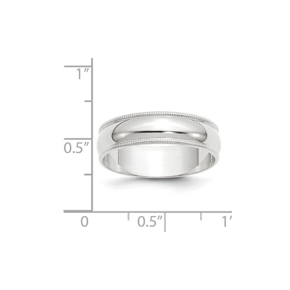 14k White Gold 6mm Lightweight Milgrain Half Round Wedding Band