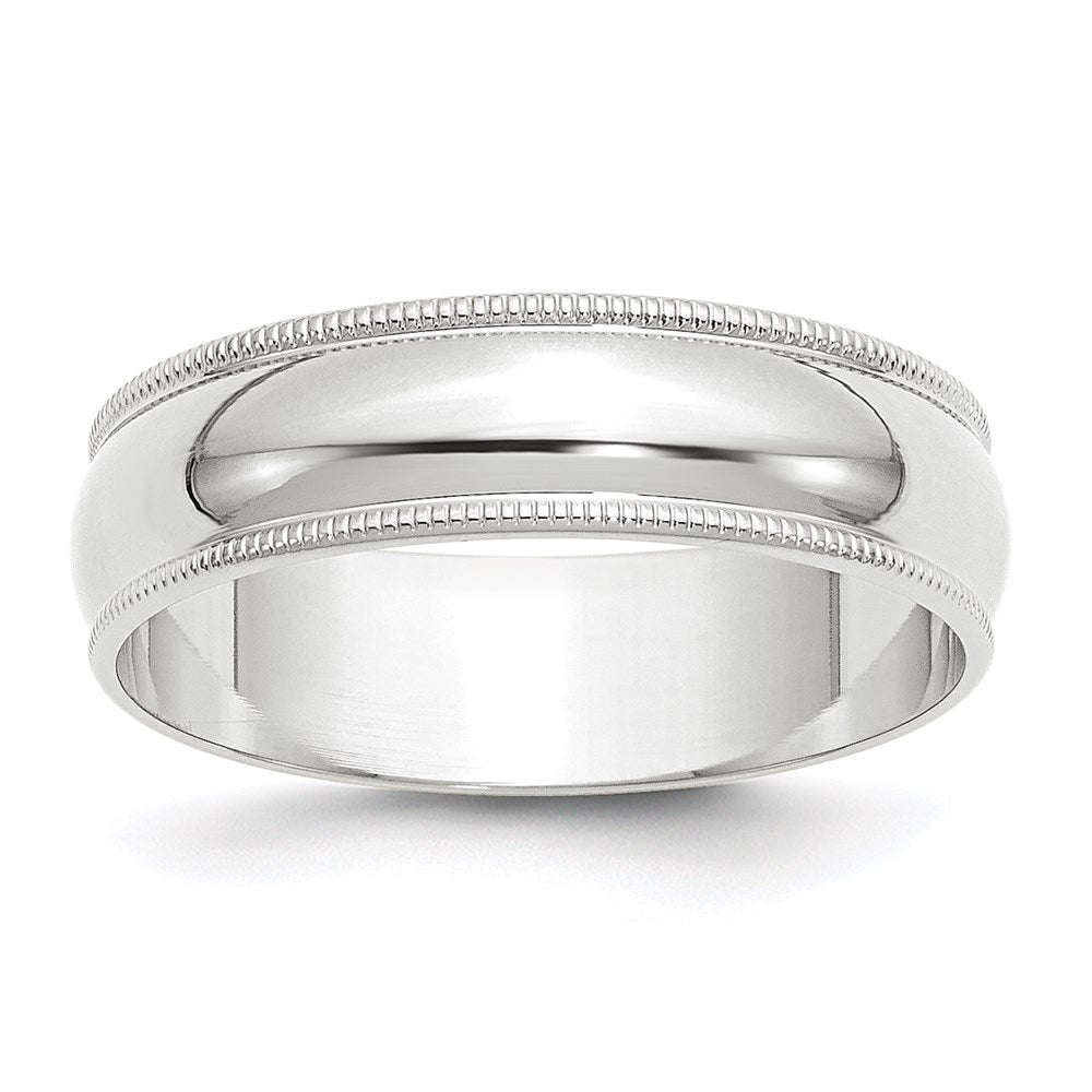 14k White Gold 6mm Lightweight Milgrain Half Round Wedding Band 