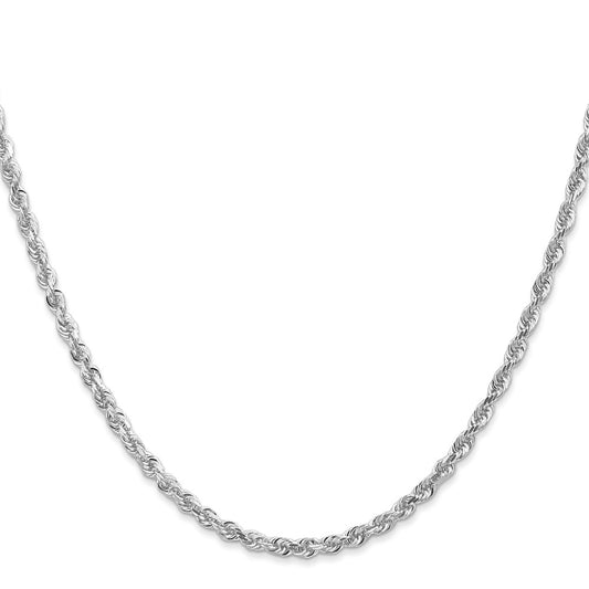 14K White Gold 3mm Diamond-cut Quadruple Rope Lobster Clasp Chain