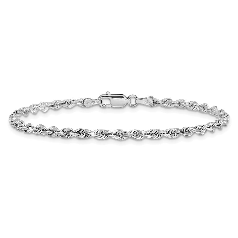 14K White Gold 3mm Diamond-cut Quadruple Rope Lobster Clasp Chain