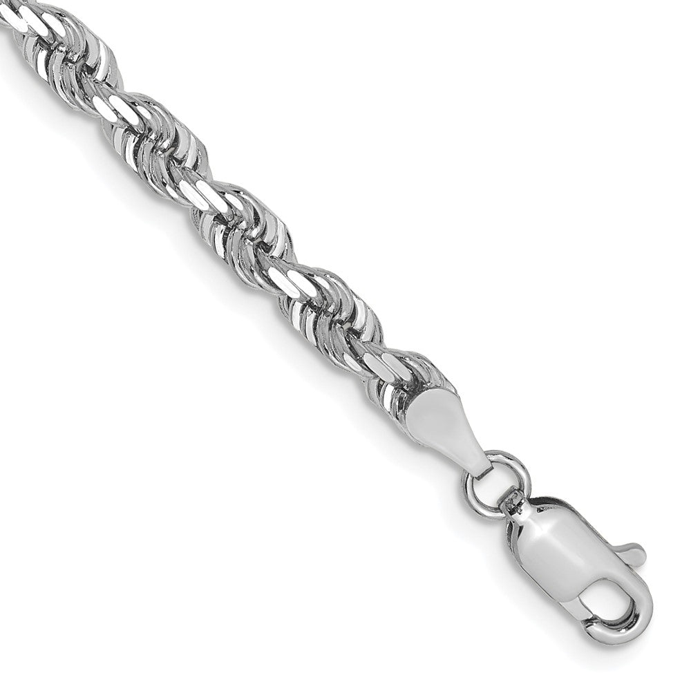 14K White Gold 4mm Diamond-cut Quadruple Rope Lobster Clasp Chain