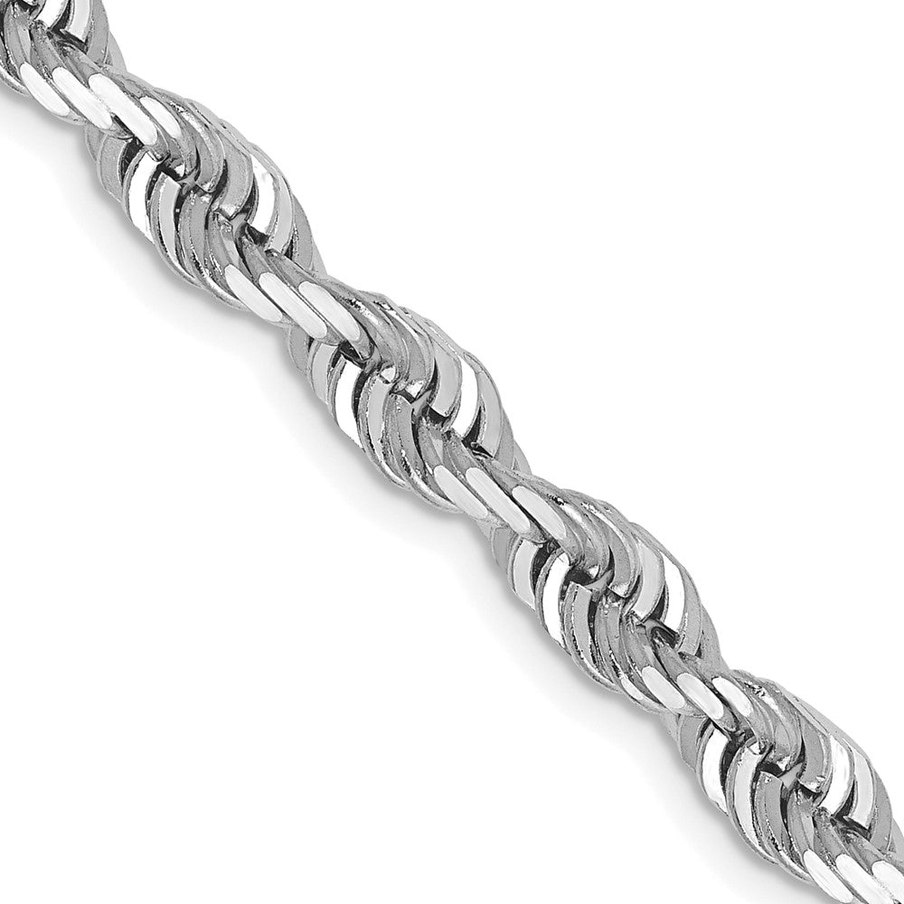 14K White Gold 5mm Diamond-cut Quadruple Rope Lobster Clasp Chain