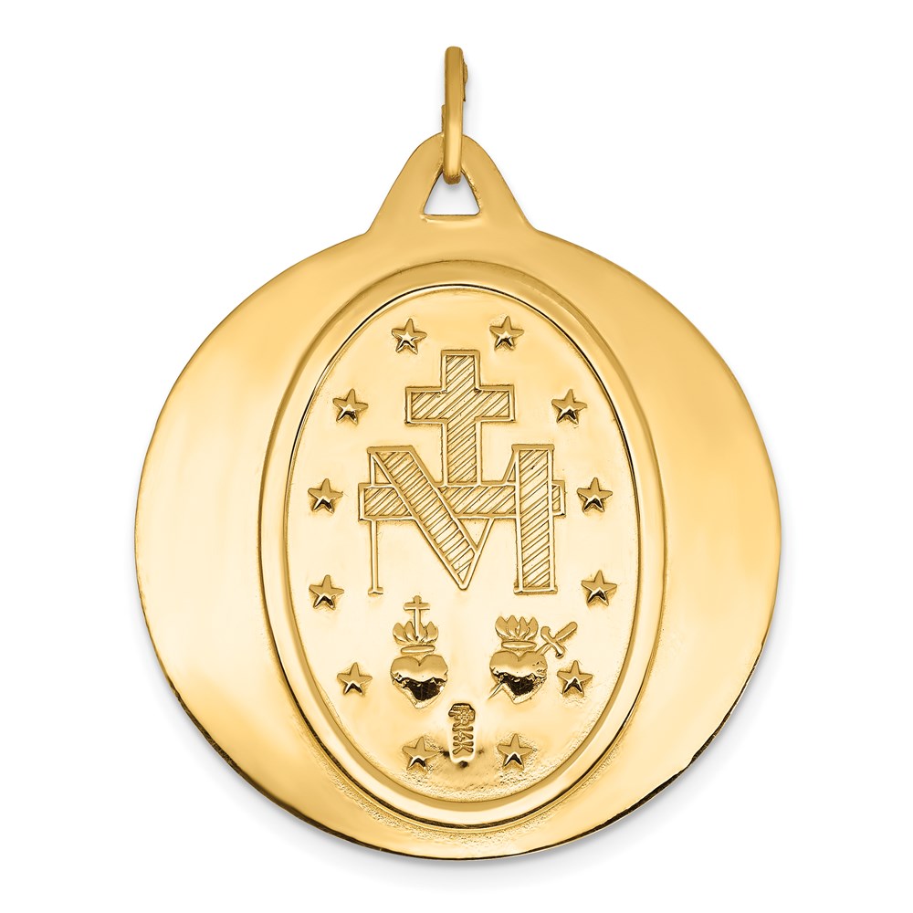 14k Polished and Satin Solid Large Miraculous Medal Round Pendant