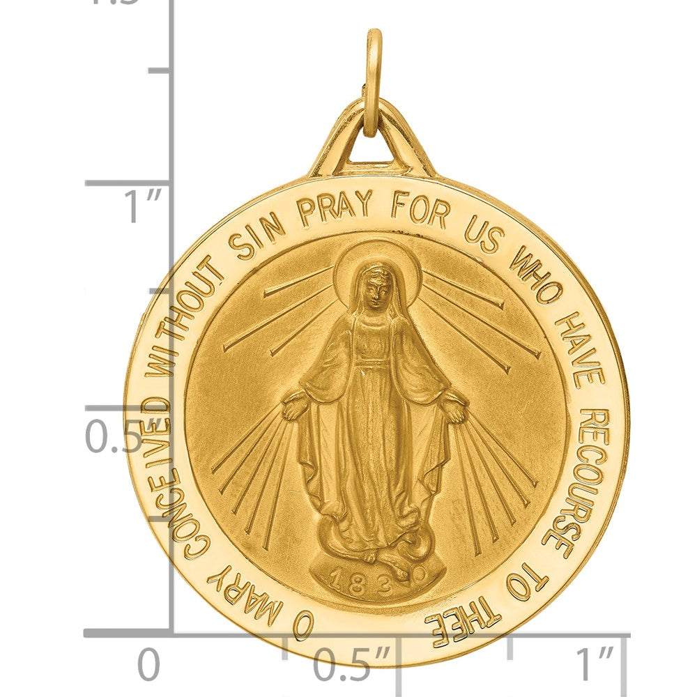 14k Polished and Satin Solid Large Miraculous Medal Round Pendant