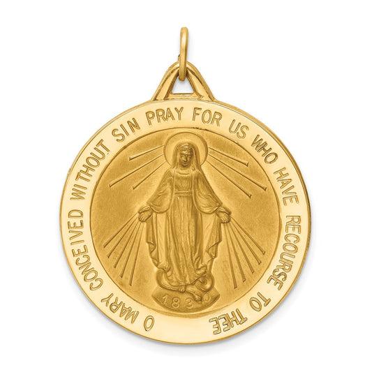 14k Polished and Satin Solid Large Miraculous Medal Round Pendant