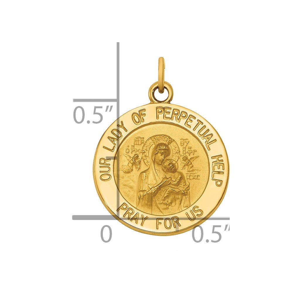 14k Polished and Satin Solid Our Lady of Perpetual Help Medal Round Pendant