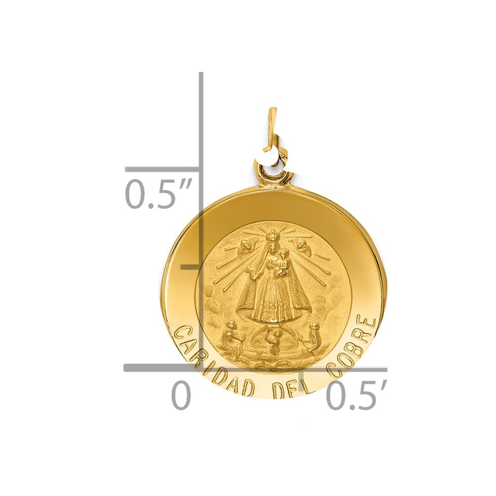 14k Polished and Satin Solid Caridad Del Cobre Medal Round Pendant