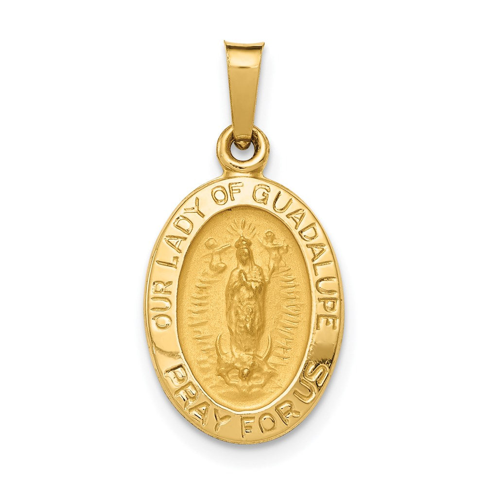 14k Polished and Satin Hollow Our Lady Of Guadalupe Medal Oval Charm