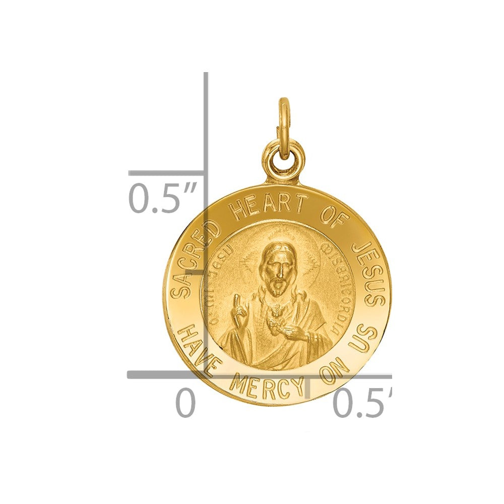 14k Polished and Satin Solid Sacred Heart of Jesus Medal Round Charm
