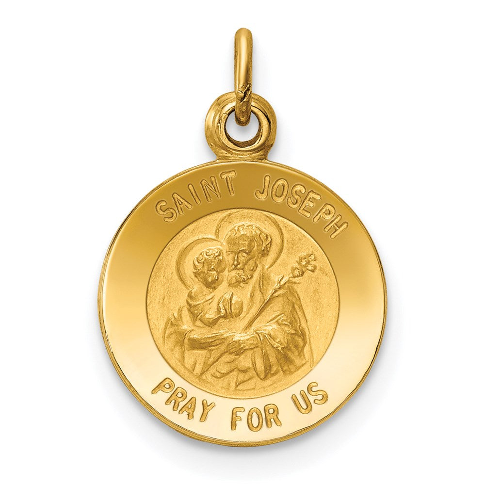 14k Polished and Satin Solid Saint Joseph Medal Round Charm