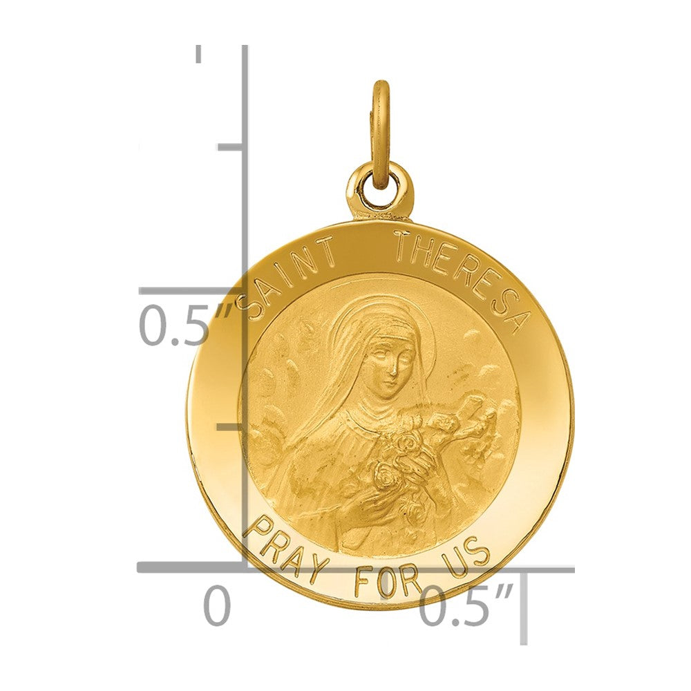 14k Polished and Satin Solid St Theresa Medal Round Pendant