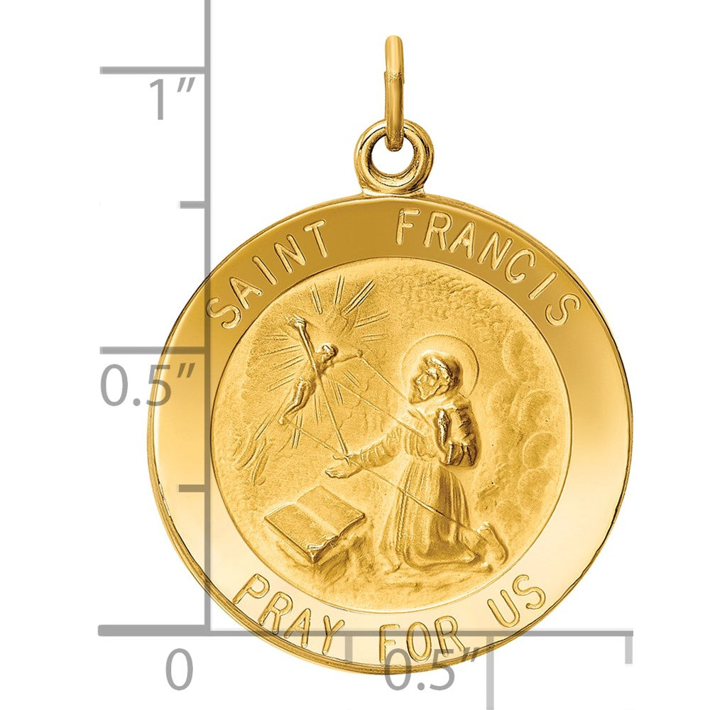 14k Polished and Satin Solid St Francis Medal Round Pendant