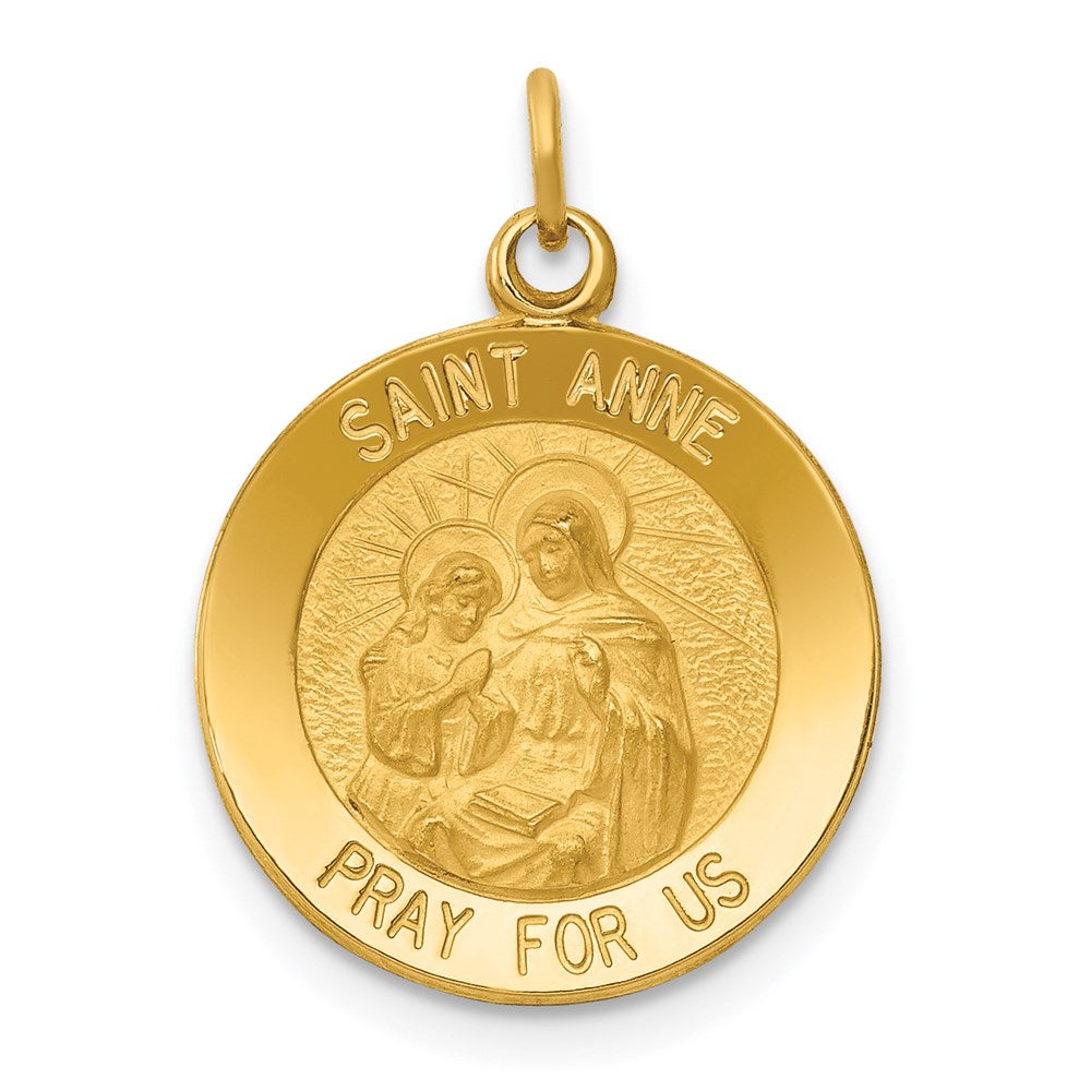 14k Polished and Satin Solid Saint Anne Medal Charm