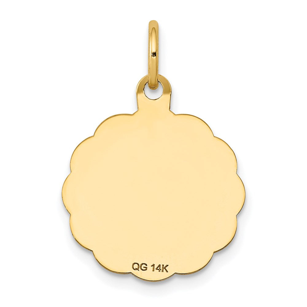 14k Polished and Satin Solid HOLY COMMUNION Scalloped Edge Round Disc Charm