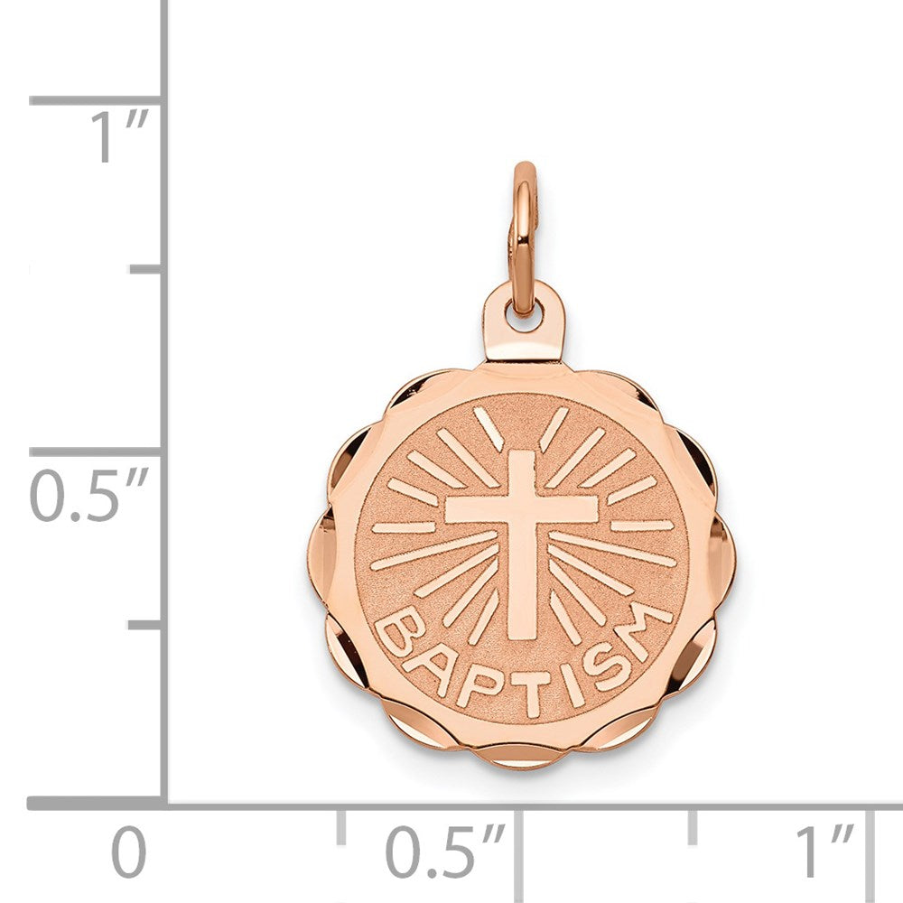 14k Rose Gold BAPTISM with Cross Round Disc Charm