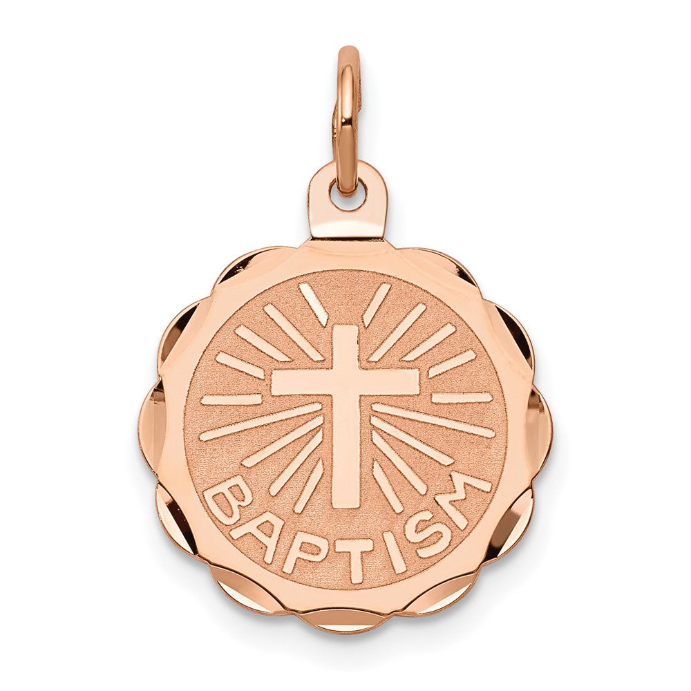 14k Rose Gold BAPTISM with Cross Round Disc Charm
