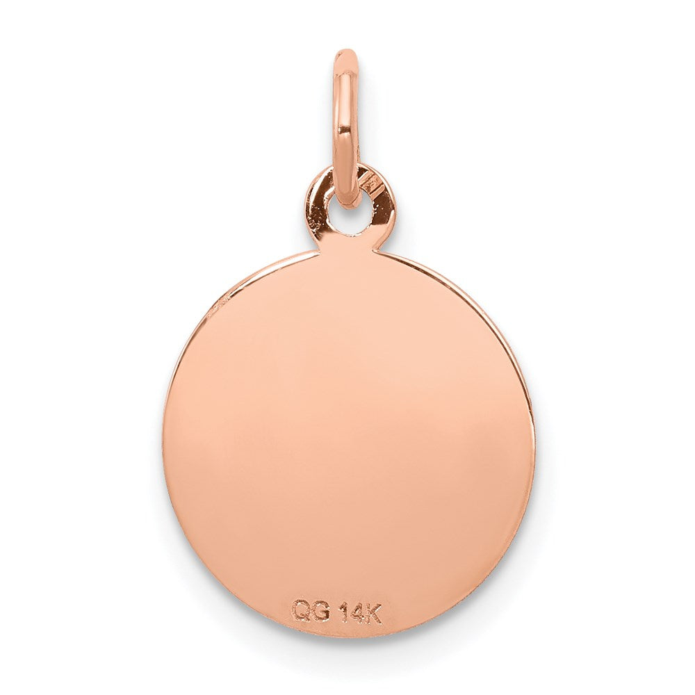 14k Rose Gold Polished and Satin Solid HOLY COMMUNION Diamond-cut Edge Round Disc Charm