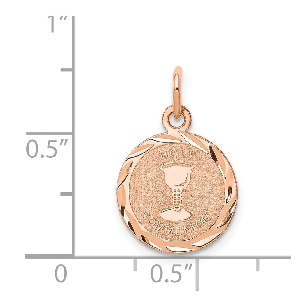 14k Rose Gold Polished and Satin Solid HOLY COMMUNION Diamond-cut Edge Round Disc Charm