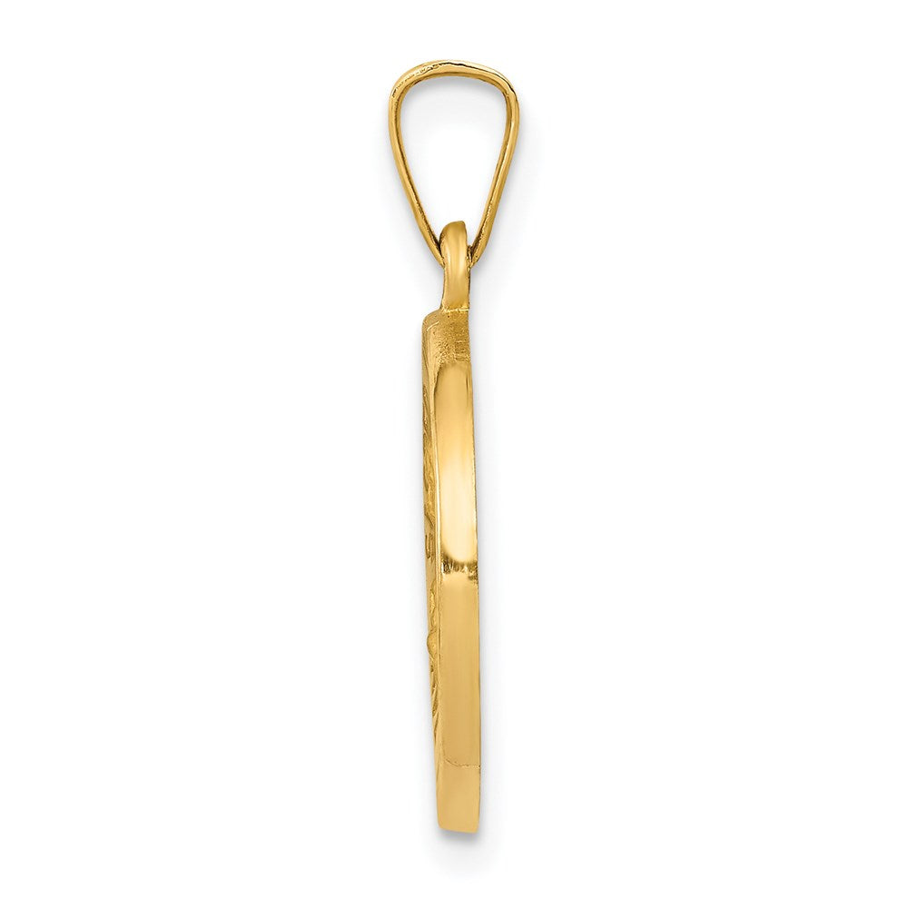 14k Polished and Satin Hollow Sacred Heart of Jesus Medal Round Pendant