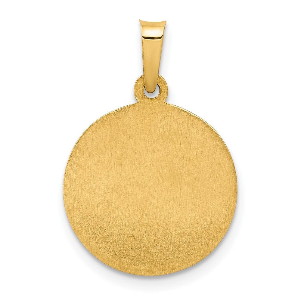 14k Polished and Satin Hollow Sacred Heart of Jesus Medal Round Pendant
