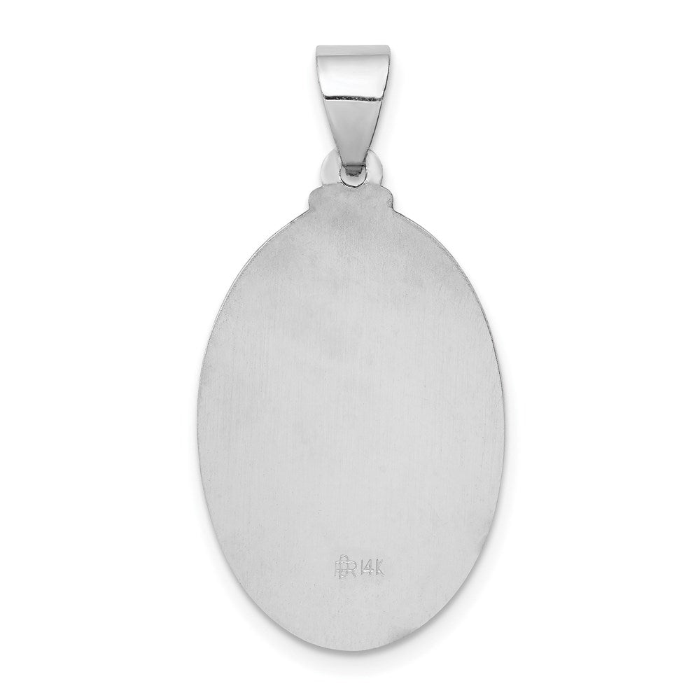14K White Gold Polished and Satin Hollow Sacred Heart Jesus Oval Pendant