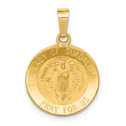 14k Polished and Satin Hollow Our Lady of Guadalupe Medal Round Pendant