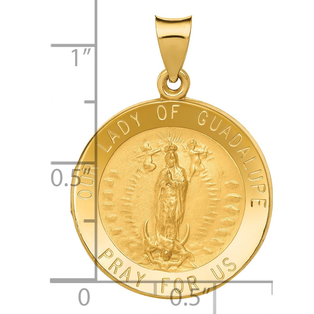 14k Polished and Satin Hollow Our Lady of Guadalupe Medal Round Pendant