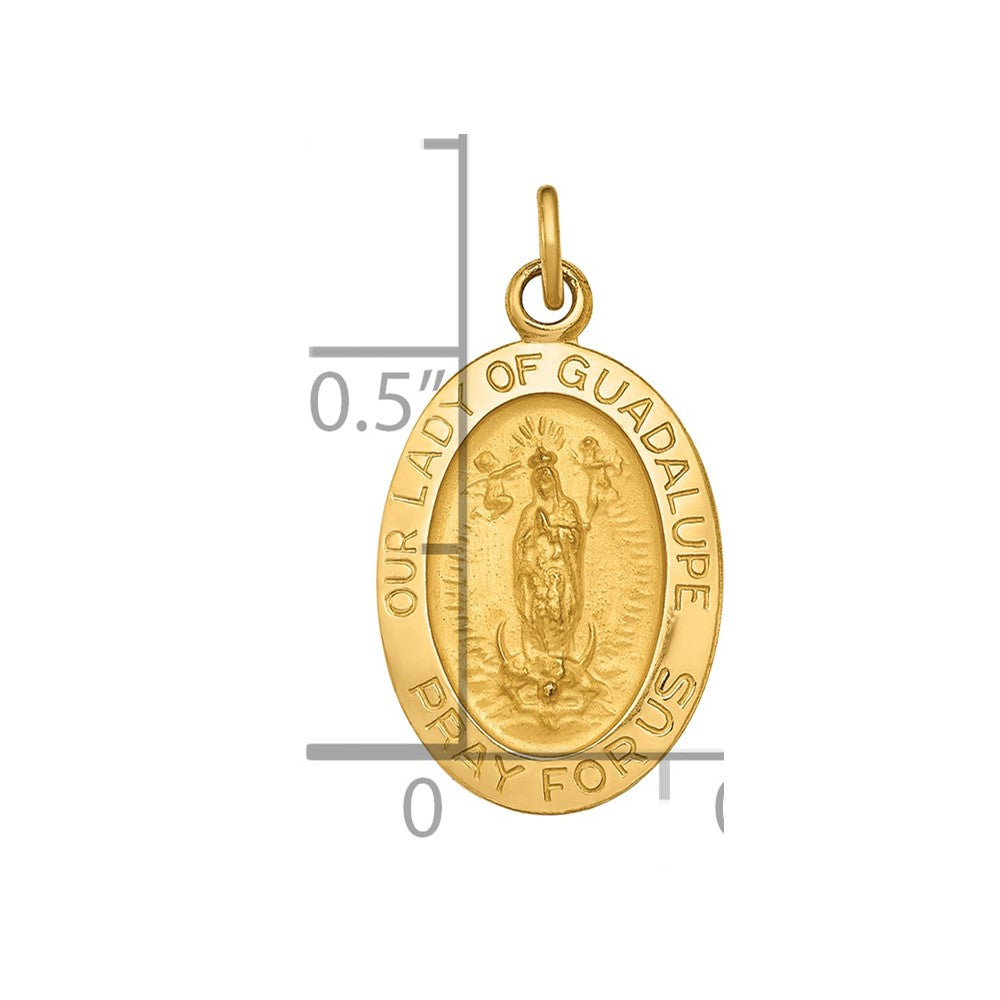 14k Polished and Satin Solid Our Lady of Guadalupe Medal Oval Pendant