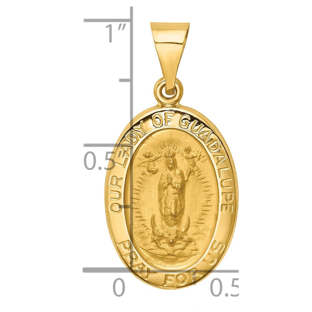 14k Polished and Satin Hollow Our Lady of Guadalupe Medal Oval Pendant
