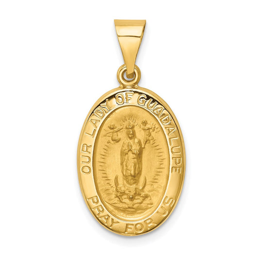 14k Polished and Satin Hollow Our Lady of Guadalupe Medal Oval Pendant