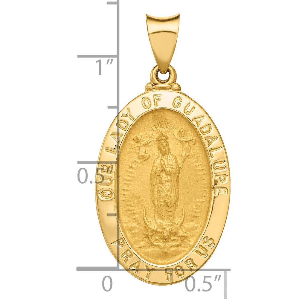 14k Polished and Satin Hollow Our Lady of Guadalupe Medal Oval Pendant