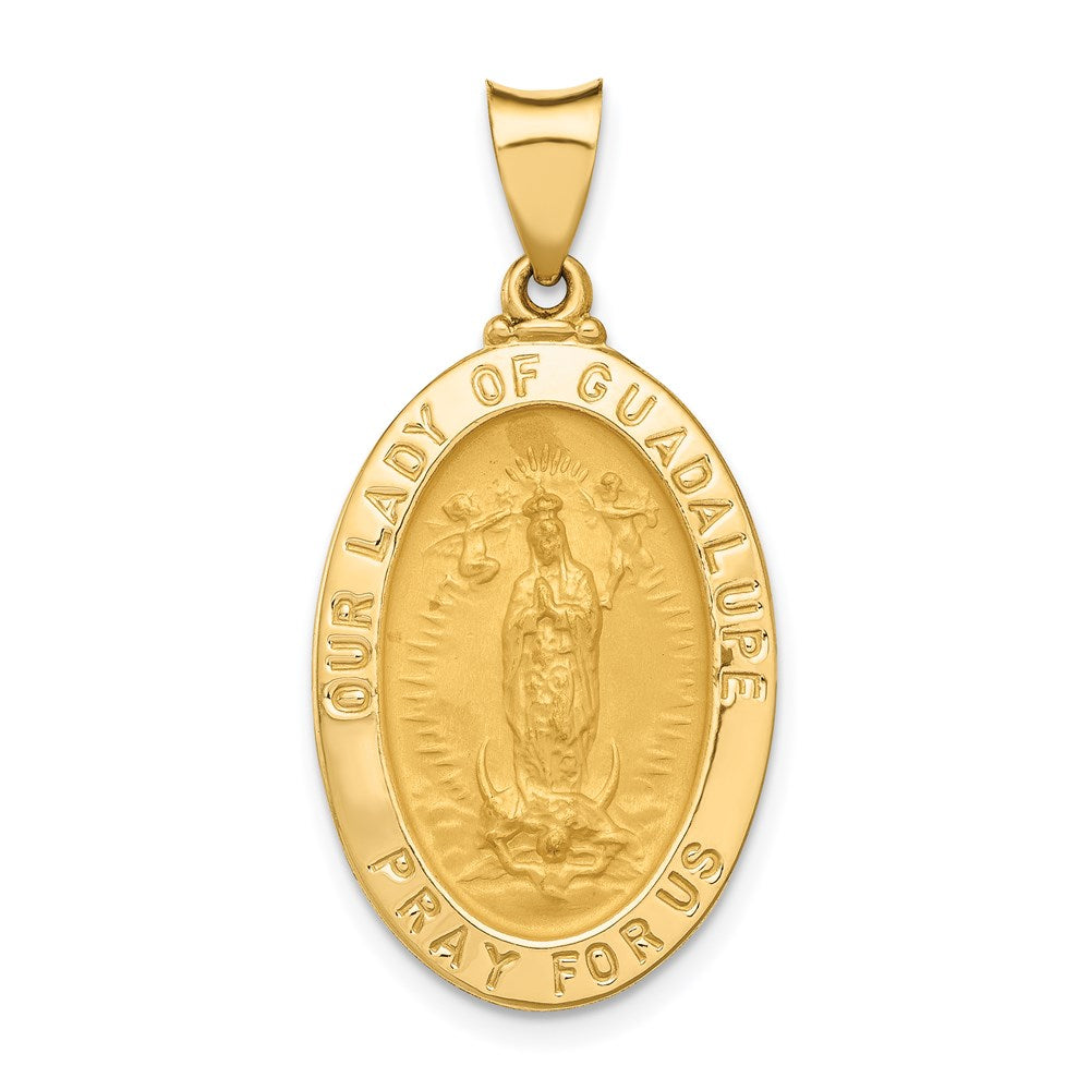 14k Polished and Satin Hollow Our Lady of Guadalupe Medal Oval Pendant
