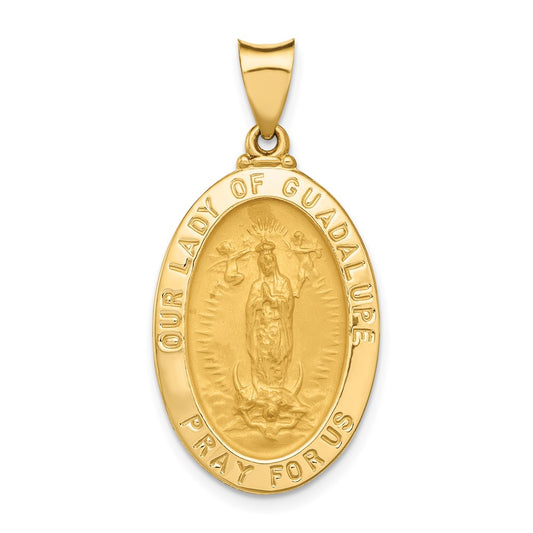 14k Polished and Satin Hollow Our Lady of Guadalupe Medal Oval Pendant