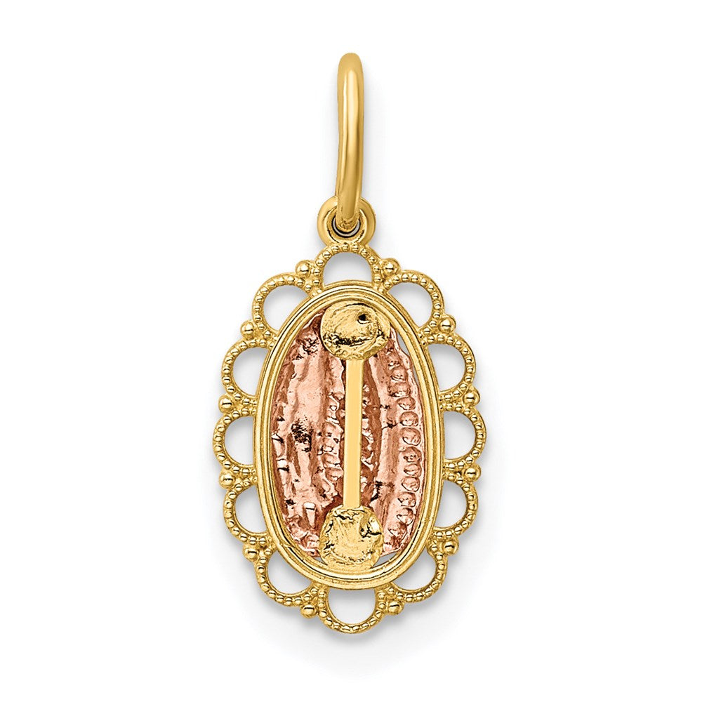14k Two-tone Small Our Lady of Guadalupe Scalloped Edge Oval Pendant
