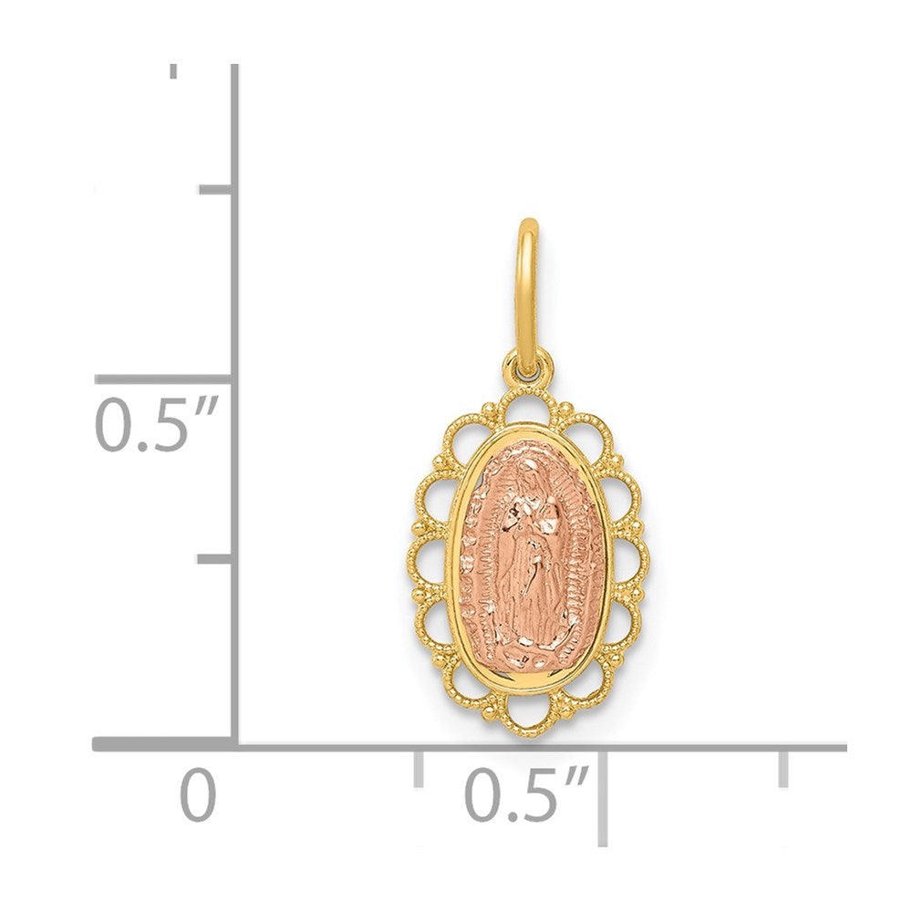 14k Two-tone Small Our Lady of Guadalupe Scalloped Edge Oval Pendant