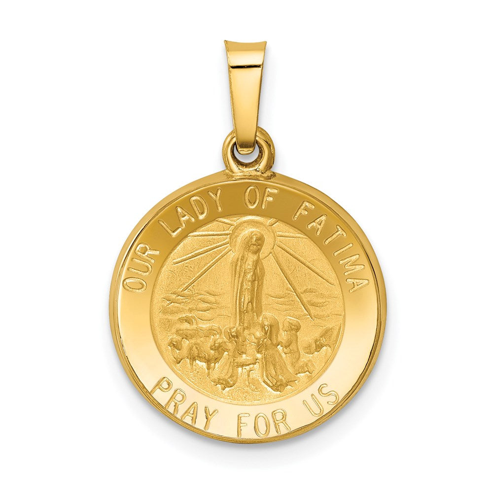 14k Polished and Satin Hollow Our Lady of Fatima Medal Round Pendant