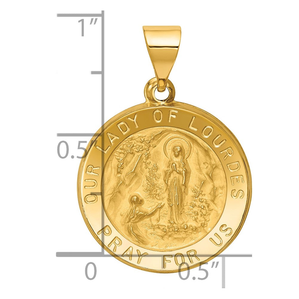 14k Polished and Satin Hollow Our Lady of Lourdes Medal Round Pendant